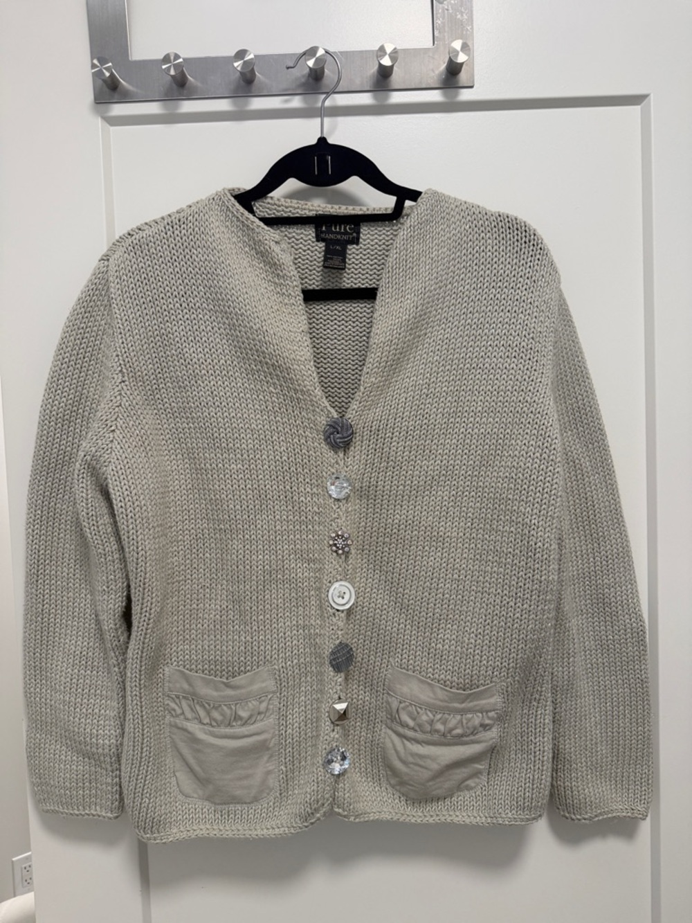 Pure Handknit Cream with glittery Button-Front Cardigan